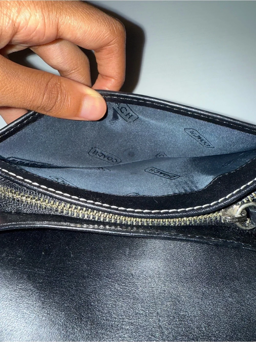 Coach Black Signature Canvas Trifold Wallet with Leather Trim